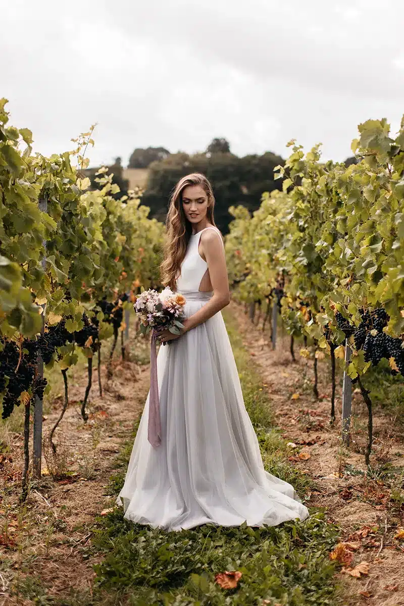 Devon Vineyard Wedding Venue Bride With Vines