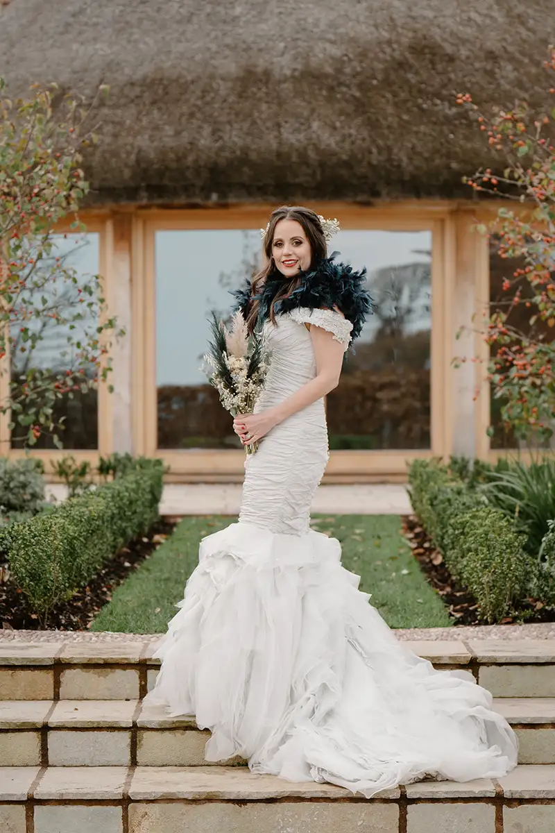 Winter Wedding Bride At Barn Wedding Venue