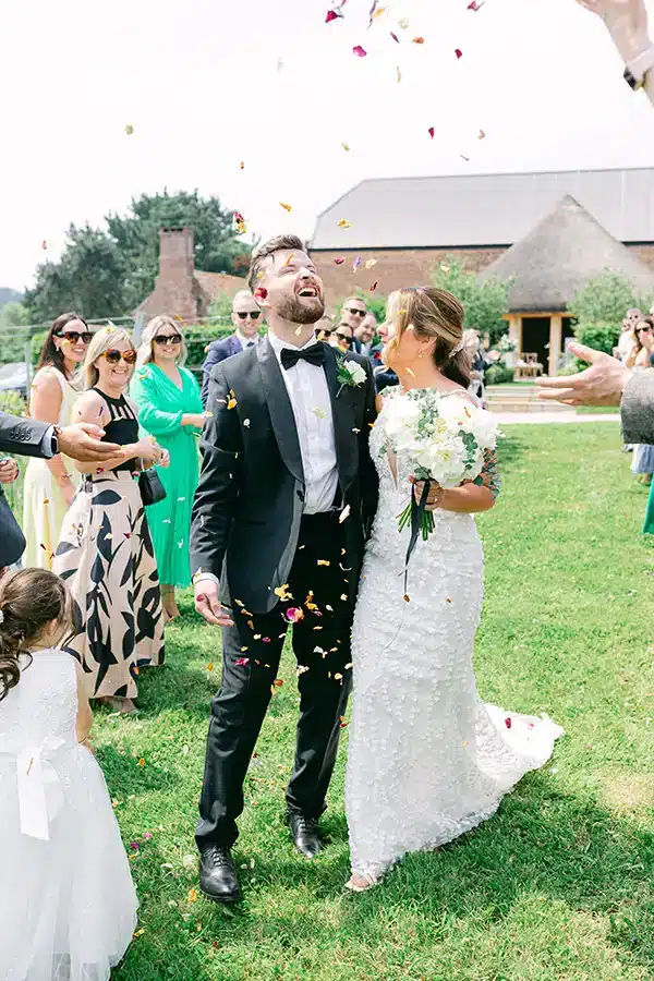 Summer Wedding Couple Celebrate Confetti